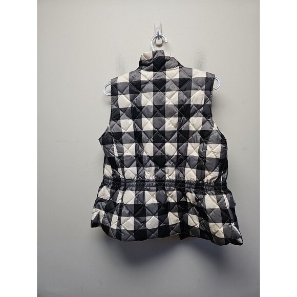 Talbots Down Puffer Vest Jacket Womens S Quilted Plaid Cinched Waist Zip Snap - Picture 2 of 6